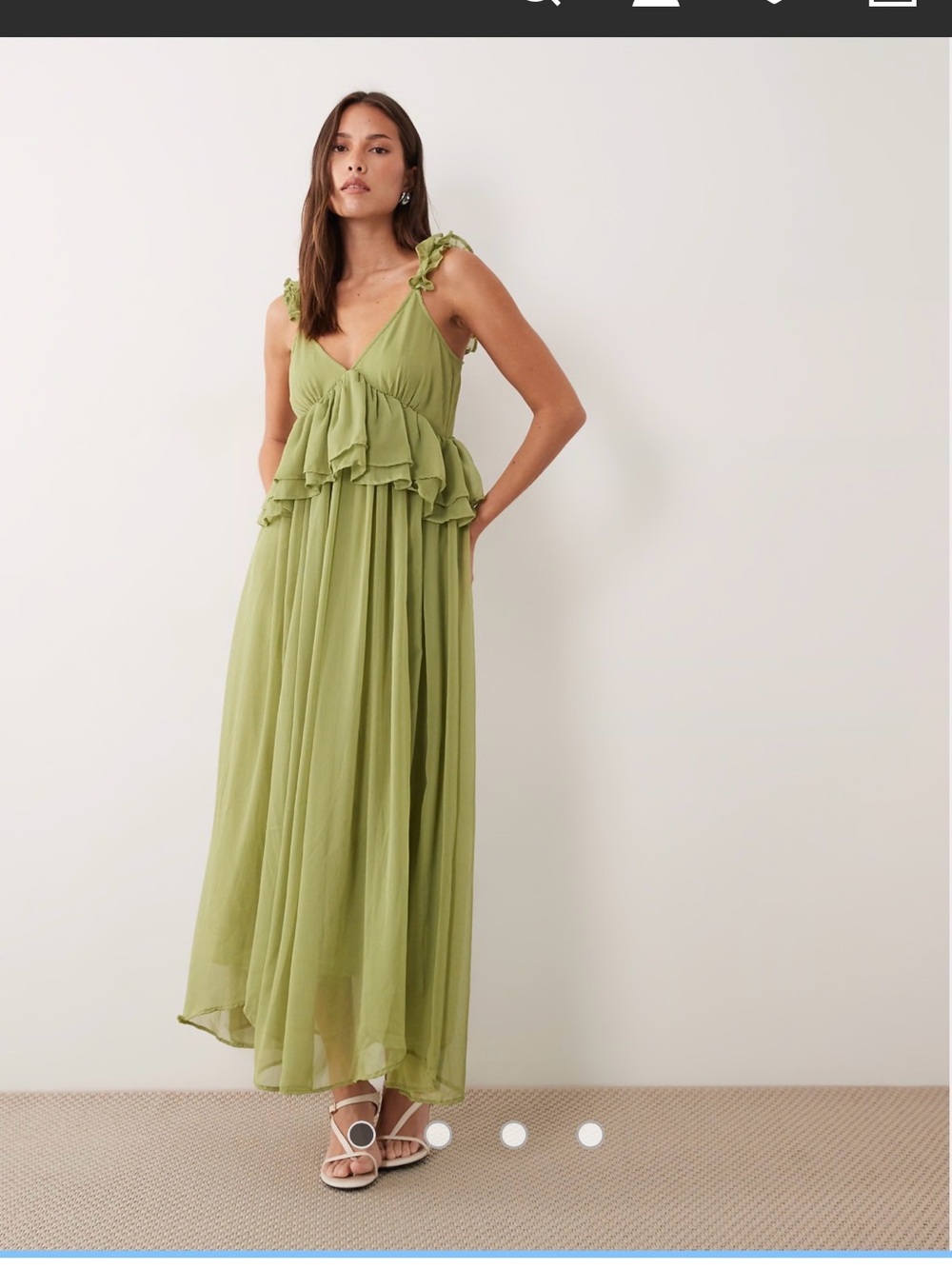 ASOS Green Ruffle Strap Chiffon Maxi Dress